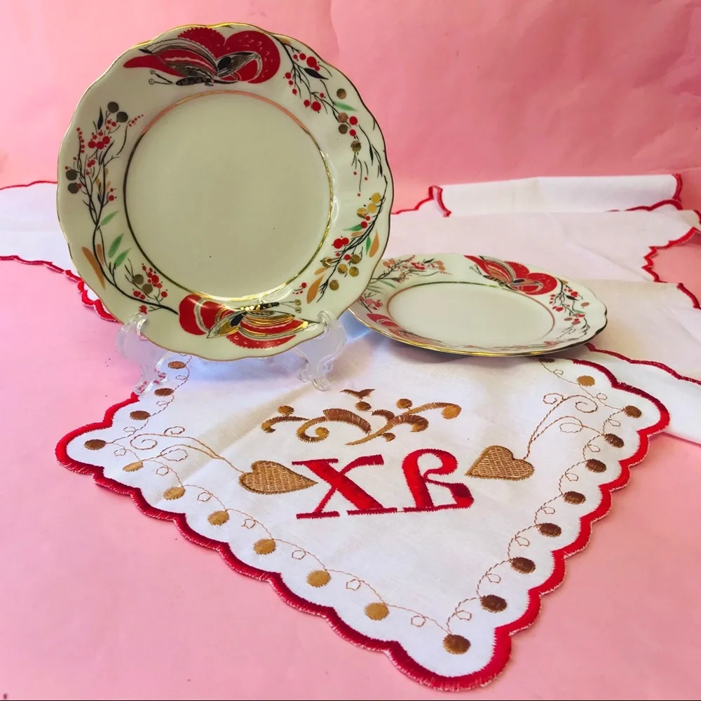Vintage two mini fine china plates with napkin